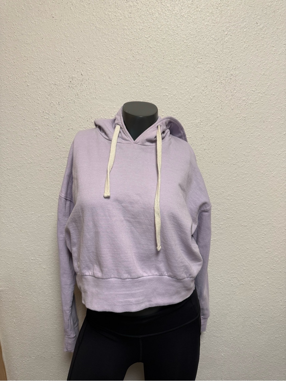 Kangol Lavender Cropped Pullover Hoodie with Cream Drawstrings